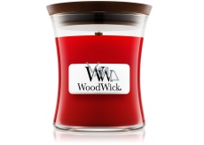 Woodwick Pomegranate - Granátové jablko vonná sviečka s dreveným knôtom a viečkom sklo malá 85 g
