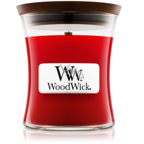 Woodwick Pomegranate - Granátové jablko vonná sviečka s dreveným knôtom a viečkom sklo malá 85 g