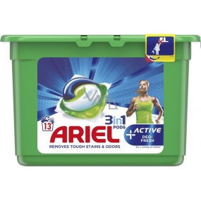 Ariel 3v1 Active Deo-Fresh gélové kapsule na pranie bielizne 13 kusov
