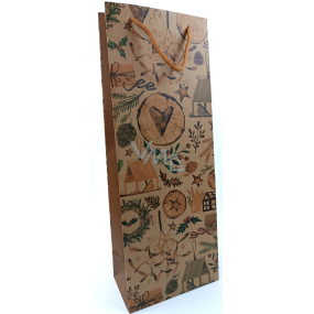 Nekupto Darčeková taška na fľašu 15 x 40 cm Vianočné drevo, imelo