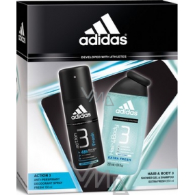 Adidas Action 3 Fresh antiperspirant dezodorant sprej 150 ml + sprchový gél 250 ml, kozmetická sada