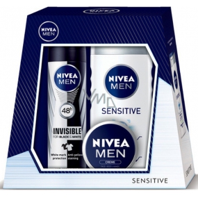 Nivea Men Univerzálny krém pre mužov 30 ml + Invisible Black & White Power antiperspirant sprej pre mužov 150 ml + Sensitive sprchový gél 250 ml, kozmetická sada