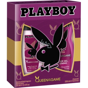 Playboy Queen of The Game parfumovaný dezodorant sklo pre ženy 75 ml + sprchový gél 250 ml, kozmetická sada