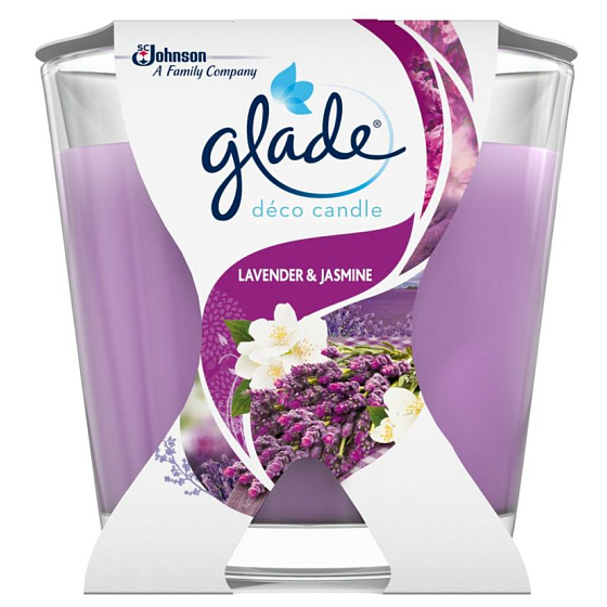 Glade Lavender & Jasmine Levanduľa a jazmín vonná sviečka doba horenia až 30 hodín 70 g