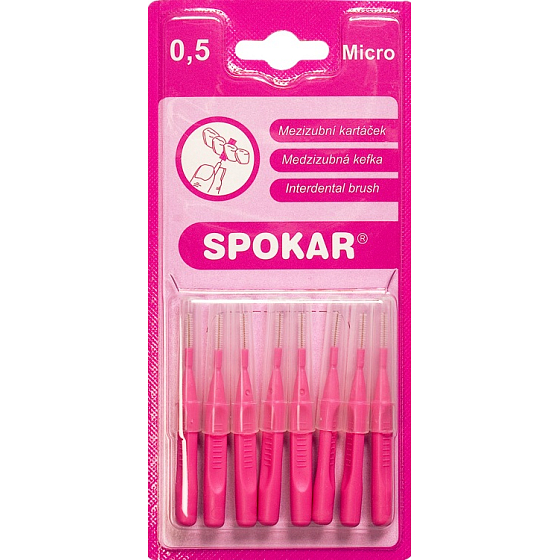Spokar Micro veľkosť 0,5 mm medzizubné kefky, držadlo, sada 8 kusov