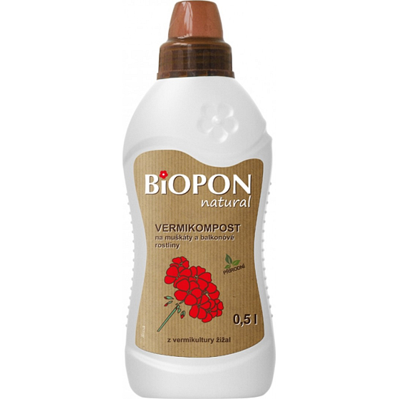 Bopon Natural vermikompost na muškáty a balkónové rastliny tekuté hnojivo 500 ml