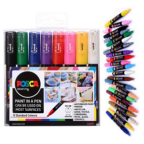 Posca Univerzálna sada akrylových fixiek 0,7 - 1 mm Základné farby 8 kusov PC-1M