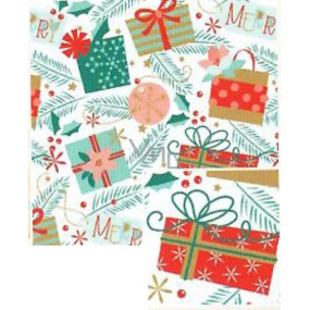Nekupto Vianočný baliaci papier na darčeky 70 x 200 cm Biely s darčekmi