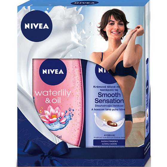 Nivea Smooth Sensation krémové telové mlieko pre suchú pokožku 250 ml + Waterlily & Oil sprchový gél 250 ml, pre ženy kozmetická sada
