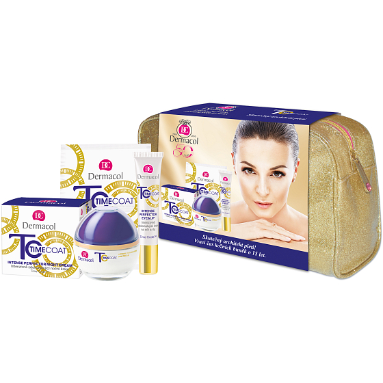 Dermacol Time Coat Day Cream intenzívne zdokonaľujúce denný krém 50 ml + krém na oči a pery 15 ml + pleťová maska 2 x 8 ml + etue, kozmetická sada