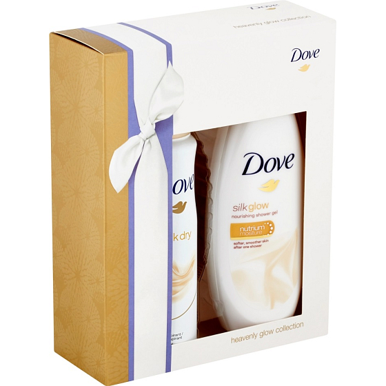 Dove Silk vyživujúci sprchový gél 250 ml + Silk Dry antiperspirant sprej 150 ml, kozmetická sada