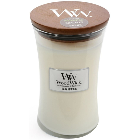 Woodwick Baby Powder - Detský púder vonná sviečka s dreveným knôtom a viečkom sklo veľká 609,5 g