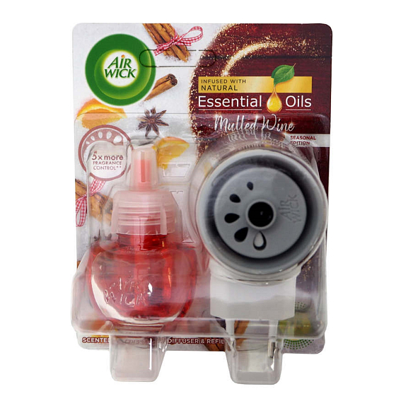Air Wick Essential Oils Mulled Wine - Varené víno elektrický osviežovač vzduchu komplet 19 ml
