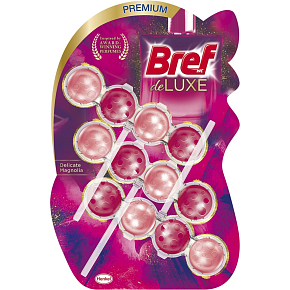 Bref De Luxe Delicate Magnolia pevný WC blok na hygienickú čistotu a sviežosť Vašej toalety 3 x 50 g