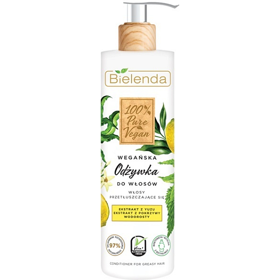 Bielenda 100% Pure Vegan Yuzu + Žihľava kondicionér na normálne až mastné vlasy 240 ml