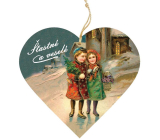 Bohemia Gifts Drevené dekoratívne srdce s potlačou Deti v kostole 12 cm