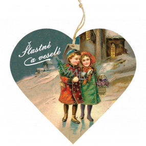 Bohemia Gifts Drevené dekoratívne srdce s potlačou Deti v kostole 12 cm