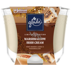 Sviečka Glade Marshmallow Irish Cream s vôňou írskeho likéru a marshmallow v skle, čas horenia až 52 hodín 224 g