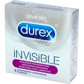 Durex Invisible Extra Thin Extra Lubricated kondómy extra tenké, extra lubrikované nominálna šírka: 52 mm 3 kusy