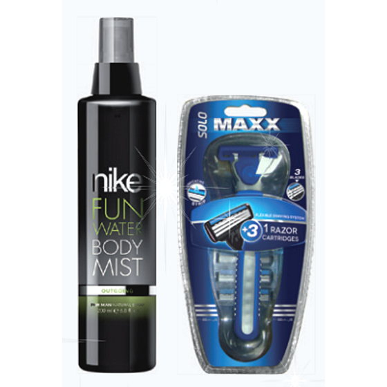 Nike Fun Water Body Mist Outrageous parfumovaný telový sprej pre mužov 200 ml + holiaci strojček pre mužov darčeková sada