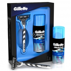 Gillette Mach3 holiaci strojček + náhradné hlavice 1 kus + gél na holenie 75 ml kozmetická sada, pre mužov
