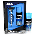 Gillette Mach3 holiaci strojček + náhradné hlavice 1 kus + gél na holenie 75 ml kozmetická sada, pre mužov