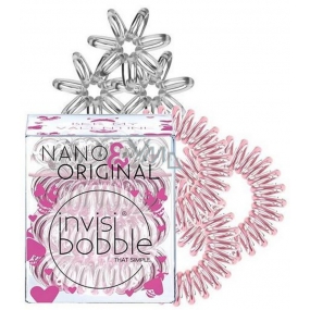 Invisibobble Original + Nano Bee Mine originálne vlasové gumičky Rose Muse a nano Crystal Clear 6 kusov