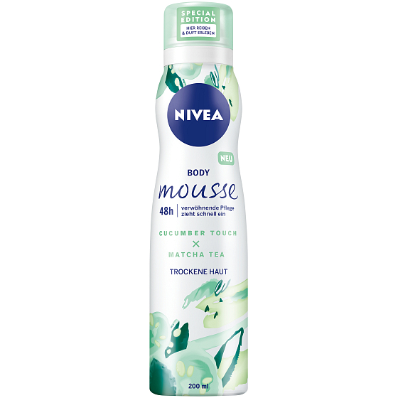 Nivea Body Mousse Crispy Cucumber & Matcha Tea osviežujúci telová pena pre suchú pokožku 200 ml