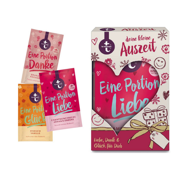 Tetesept Porcie Vďaka kúpeľová soľ 60 g + Porcie Láskykoupelová soľ 60 g + Porcie Priateľstvo kúpeľová soľ 60 g kozmetický set