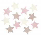 Hvězdy dřevěné růžové, hnědé a bílé 4 cm 12 kusů