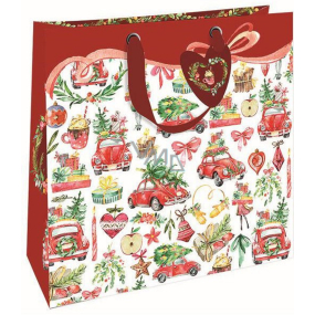 Nekupto Darčeková papierová taška luxusná 33 x 33 cm Vianočné auto s darčekmi