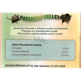Patenrat Pellet deratizačné prípravok na priame použitie vo forme pellet na myši a potkany 1 kg