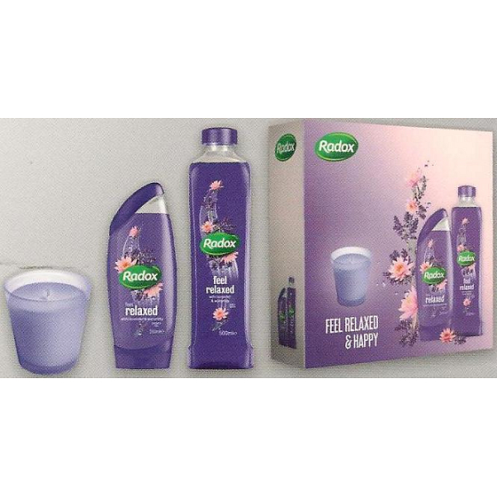 Radox Feel Relaxed sprchový gél 250 ml + pena do kúpeľa 500 ml + sviečka, kozmetická sada
