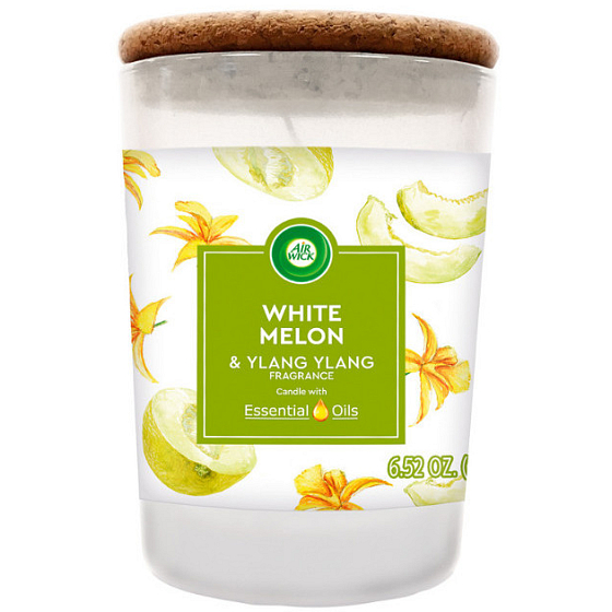 Air Wick Essential Oils White Melon & Ylang Ylang - Biele melóny a ylang ylang vonná sviečka sklo 185 g