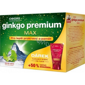 Cemio Ginkgo Premium Max proti únave a vyčerpaniu 60 + 30 tabliet + Miogena Premium krém na ruky 75 ml, darčekové balenie