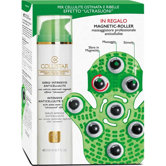 Collistar Intensive Anticellulite Serum intenzívne sérum proti celulitíde 200 ml + Magnetic Roller masážne rukavice, kozmetická sada