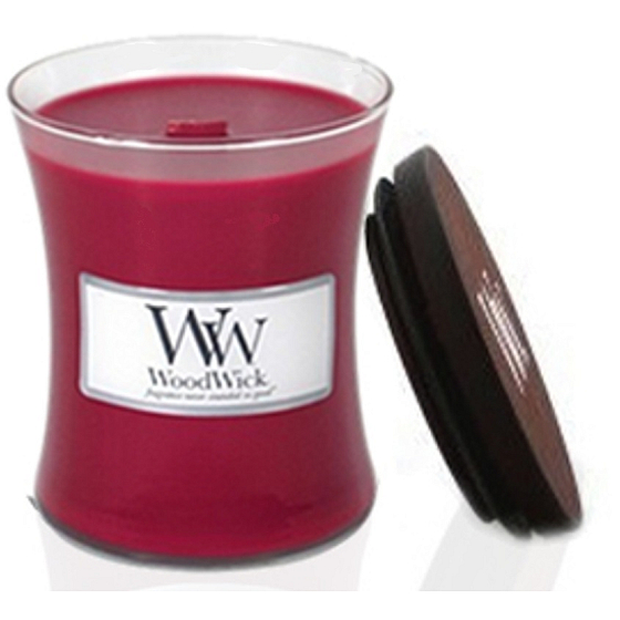 Woodwick Currant - Ríbezle vonná sviečka s dreveným knôtom a viečkom sklo malá 85 g