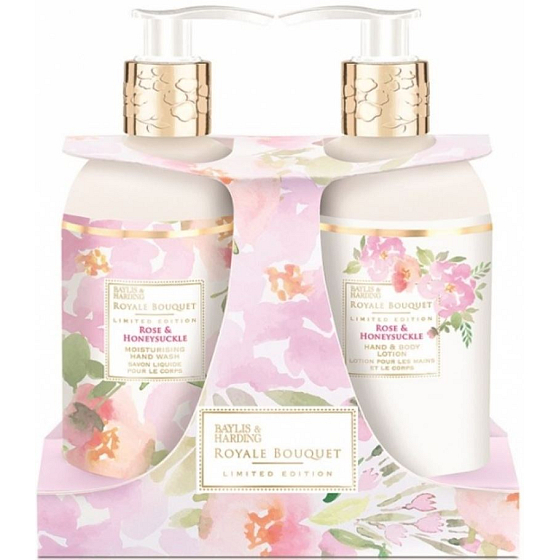 Baylis & Harding Ruže a Zimolez tekuté mydlo 300 ml + mlieko na ruky 300 ml, kozmetická sada