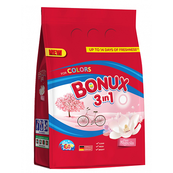Bonux Color Pure Magnolia 3v1 prací prášok na farebnú bielizeň 60 dávok 4,5 kg