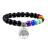 Čakrový náramok elastický Strom života + Onyx, prírodný kameň, guľôčka 8 mm / 16-17 cm, kameň životnej sily