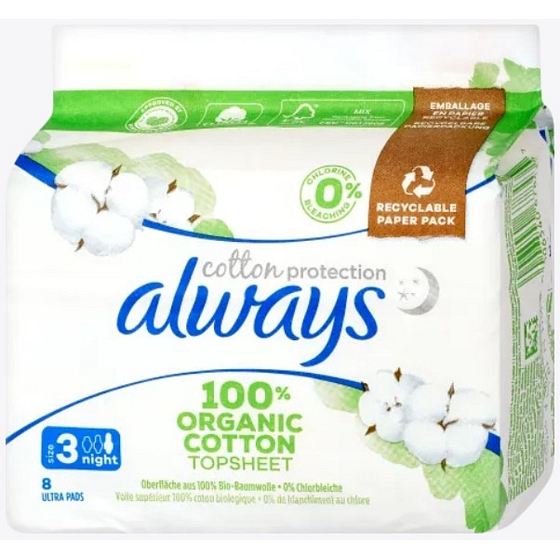 Always Ultra Night Cotton Protection nočné hygienické vložky s krídelkami 8 kusov