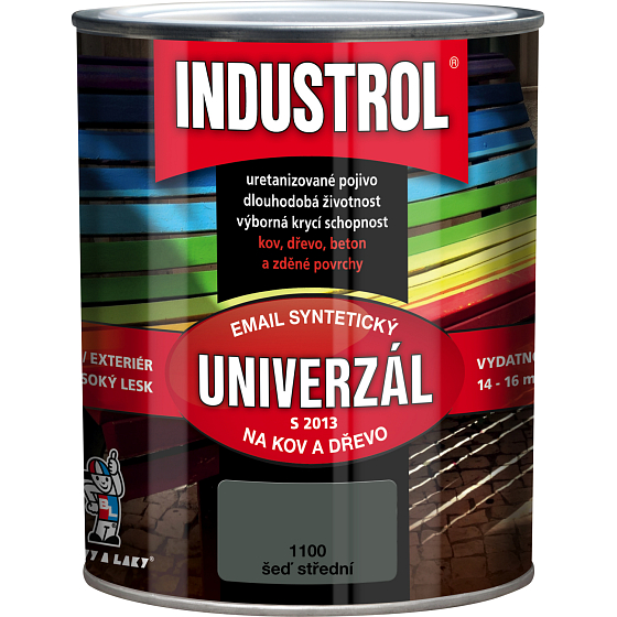 Industrol S2013 univerzál lesk vrchná farba na kov a drevo, 1100 šedá stredná, 600 ml