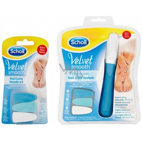 Scholl Velvet Smooth Nail Care System Blue elektrický pilník na nechty + Scholl Velvet Smooth Blue náhradné hlavice do elektrického pilníka na nechty 3 kusy, duopack