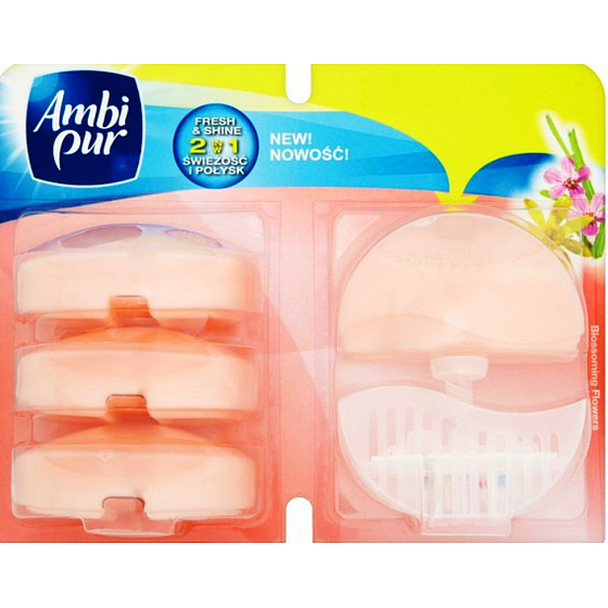 Ambi Pur Blossoming Flowers toaletná blok a 3 náhradné náplne 4 x 55 ml