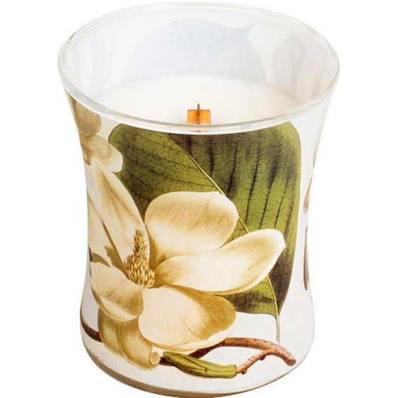 Woodwick obtisky Magnolie - Magnóliovom kvety vonná sviečka s dreveným knôtom a viečkom sklo stredná 275 g