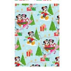 Ditipo Darčekový baliaci papier 70 x 200 cm Vianočný Disney Mickey a Minnie na lanovke svetlo modrý