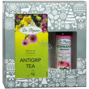 Dr. Popov Echinafit imunita originálne bylinné kvapky 50 ml + Antigrip Tea bylinný porciovaný čaj s echinaceou 30 g - 20 nálevových vrecúšok, vianočné darčeková sada