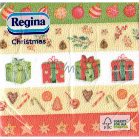 Regina Papierové obrúsky 1 vrstvové 33 x 33 cm 20 kusov Vianočný Pruhované-darčeky, banky, hviezdičky