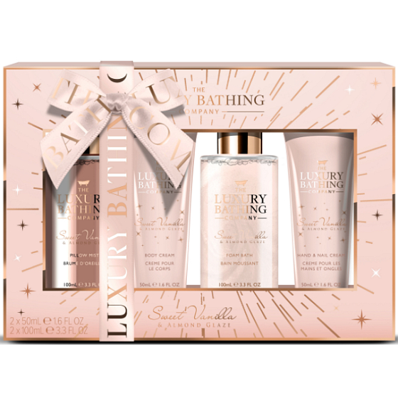 Grace Cole Sweet Vanilla & Almond Glaze vonná hmla na telo 100 ml + pena do kúpeľa 100 ml + krém na ruky a nechty 50 ml + telový krém 50 ml, kozmetická sada pre ženy