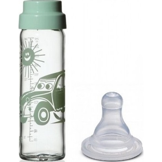 Simax Dojčenská fľaša zo skla so silikónovým násoskou 250 ml rôzne motívy a farby